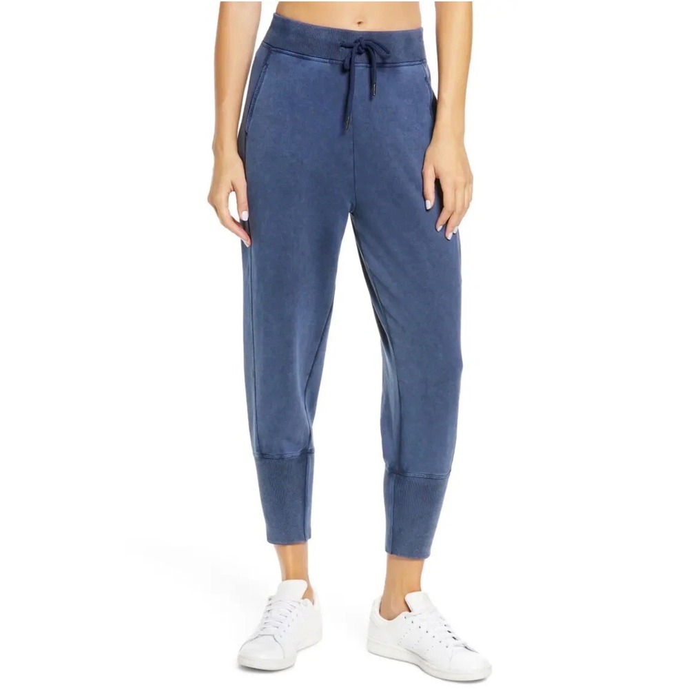 Sweaty Betty Gary Capri Joggers Blue Ankle Ribbed Cuff Pants Womens Medium